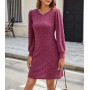 Wantonfy Robe Femmes Robe Pull d'hiver à Manches Longues pour Femme Couleur Unie Élégant Col Rond Robe