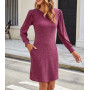 Wantonfy Robe Femmes Robe Pull d'hiver à Manches Longues pour Femme Couleur Unie Élégant Col Rond Robe