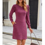 Wantonfy Robe Femmes Robe Pull d'hiver à Manches Longues pour Femme Couleur Unie Élégant Col Rond Robe