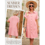 PASUDA Robe Eté Femme Chic et Elegant Coton Robes Chemise Longueur Genou Tunique à Manches Courtes Col V Robe de Plage Décontrac