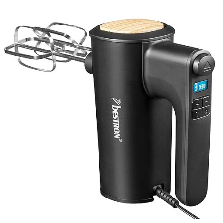 Bestron Batteur electrique cuisine, Batteur mixeur à main puissant avec 6 vitesses, fonction turbo et écran LCD, livré avec 2 fo