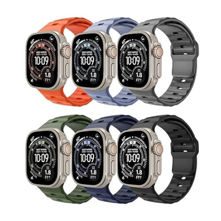 TiMOVO 6 Pièces Sport Bracelet Compatibles avec Apple Watch Ultra 3/2/1 49 mm 46 mm 45 mm 44 mm 42 mm, Bracelet Silicone pour iW