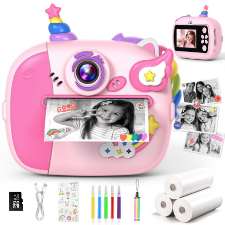 Appareil Photo Instantané, Cadeau Licorne pour 3-12 Ans Fille, Appareil Photo Enfant pour Filles 4 5 6 7 8 Ans, Jouet Licorne po