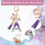 JSRQT Porte-clés Lettre Initiale, Porte-clés Alphabet en Résine Violettes pour Femme Filles avec Pendentif Papillon et Pompon, S