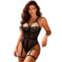 comeondear Body Sexy Femme Lingerie avec Porte-Jarretelles Une Pièce Négligé en Dentelle Babydoll Teddy Nightwear Bretelles Régl