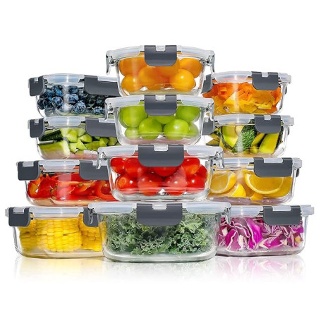 YASHE Boite Alimentaire Verre avec Couvercle Hermétique - Lot de 12 Lunch Box Verre Réutilisables, Sans BPA, Compatibles Micro-o