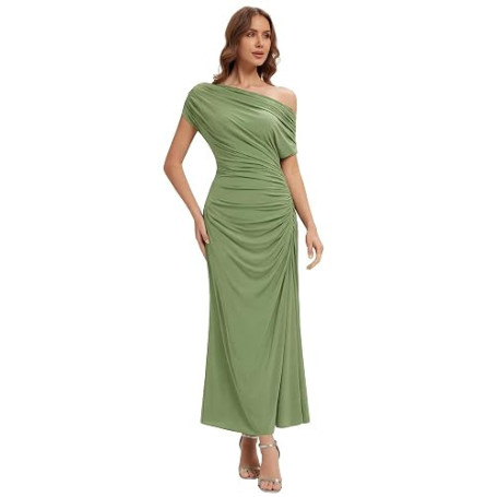 Ever-Pretty Robes d'invité de Mariage Col Asymétrique Manches Courtes Tricot Maxi Robe Droite EG02733