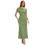 Ever-Pretty Robes d'invité de Mariage Col Asymétrique Manches Courtes Tricot Maxi Robe Droite EG02733