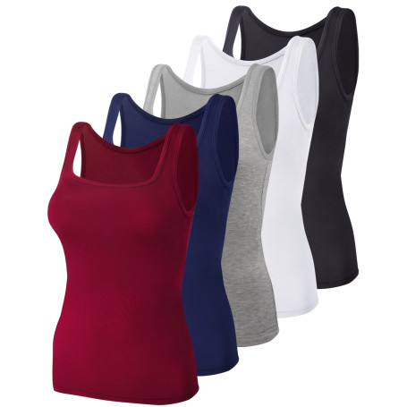 BQTQ 5 Pièces Débardeur Femme Tank Tops Extensibles Crop Top sans Manches Maillots de Corps à Col Carré Débardeur