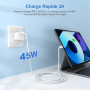 YISH 45W Chargeur USB C Rapide： GaN Prise USB C Chargeur Rapide PD3.0 Bloc Super Charge pour Smartphone Comprimés avec 60W Cable