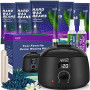 ANRUZ Chauffe Cire Epilation, Kit Epilation Cire Inclure 500g Perles de Cire et 20 Bâtons Applicateurs, 2 Huiles de Traitement,