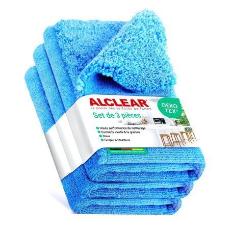 ALCLEAR 820203K_3 Set de 3 Chiffons Microfibre 40x40 cm – Nettoyage Doux et sans Trace pour Cuisine Brillante, Meubles laqués, V