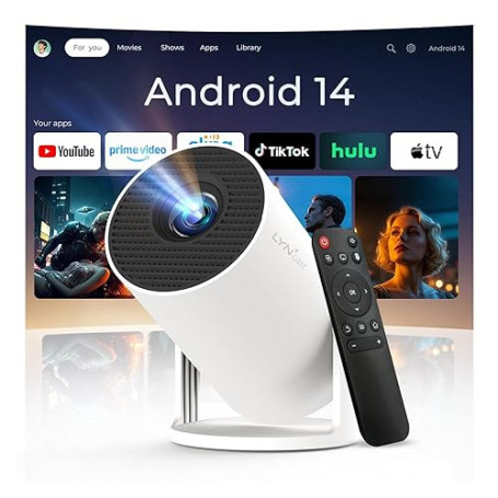 Vidéoprojecteur avec Wi-FI 6 & Bluetooth 5.4, Apps intégrées Supporte 4K Full HD Mini Video Projecteur, Android 14, Auto Keyston