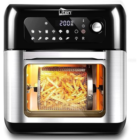 Uten Four Friteuse À Air 10L XXL, 12 En 1 Four Sans Huile, 1500W Écran LED, Cuisson Rotative, Double Plateau, Accessoires & Rece