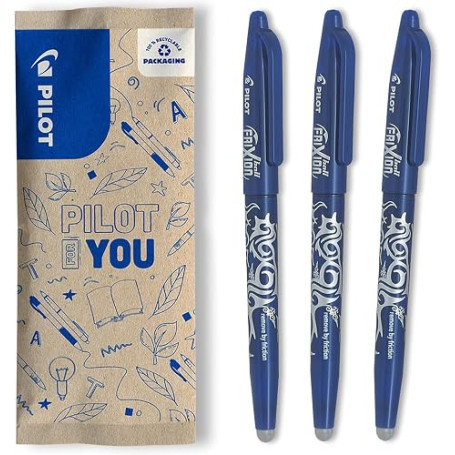 PILOT - Lot de 3 FriXion Ball 07 - Stylo Effaçable à Encre Thermosensible - Stylo Roller Rechargeable - Bleu - Pointe Moyenne
