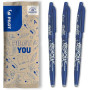 PILOT - Lot de 3 FriXion Ball 07 - Stylo Effaçable à Encre Thermosensible - Stylo Roller Rechargeable - Bleu - Pointe Moyenne