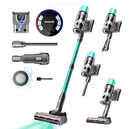 SmartAI V5 Aspirateur Balai sans Fil, 55Kpa/600W/80Mins Aspirateur sans Fil Puissant, Autoportant Aspirateur Balai, Autonomie Ul