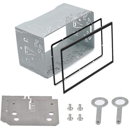 Voarge Châssis de radio de voiture universelle, 2 cages de châssis de radio de voiture Din, 1 cadre en fer + 2 plaques de montag