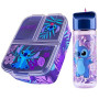 Disney Stitch Boîte à Goûter avec Compartiments et Gourde Enfant - Parfait pour l'École (Bleu/Violet)