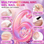 2X8ml Colle Faux Ongles UV 6 en 1 Professionnelle, Colle Capsule Extra Forte et Transparente, 2X8ml Gel Capsule Ongle pour Pose