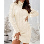 Ebifin Robe Pull pour Femme élégante Col roulé Robe Hiver Casual Manches Longues Sweat Pull Laine.