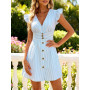 crazy bean Robe Femme Été col V sans Manches à Volants Mini Robes de Plage Chic et Elegant des Rayures Fluide Patineuse
