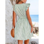 CUPSHE Femme Robe Courte Été Rayée Col V Manches Volantées Taille Smockée Robe de Plage Fluide A Ligne Chic Décontractée Soirée 