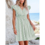 CUPSHE Femme Robe Courte Été Rayée Col V Manches Volantées Taille Smockée Robe de Plage Fluide A Ligne Chic Décontractée Soirée 