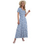 AUSELILY Robe Longue Femme Ete Col en V Manches Courtes Robe Femme Chic et Elegant Taille Haute Ligne A Cocktail Robes avec Poch