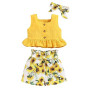 ANUFER 3 Pièces Fille Gamins Ensemble de Vêtements Brillante Jaune Tournesol Bébé Tenues Débardeurs + Pantalons Courts + Bandeau