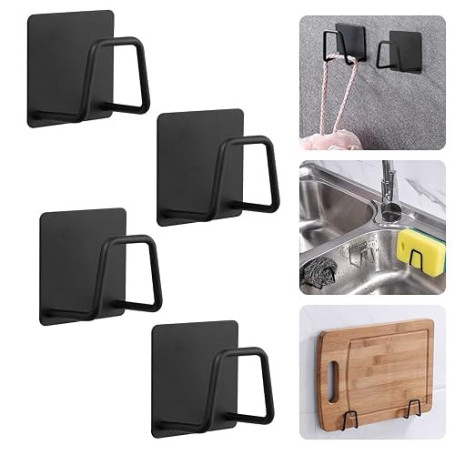 THATSRAD 4 PCS Porte-Éponge Autocollant en Acier Inoxydable 5 * 5 * 3.2cm Porte Eponge Cuisine Evier Crochet Autocollant Adhesif