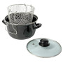 Crealys 545413 Friteuse Traditionnelle Ø26 cm en Acier Émaillé avec Panier & Couvercle Verre – Cuisson à l’Ancienne pour Frites