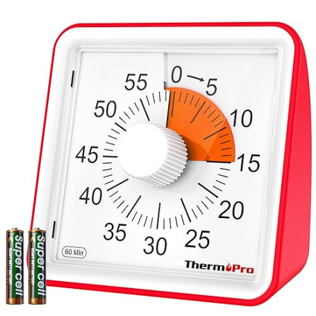 Minuteur visuel ThermoPro TM021, Compte à rebours de 60 Minutes pour Enfant avec Mode muet/Alarme, Grands Chiffres - Outil de Ge