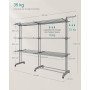 SONGMICS Étendoir à Linge, Séchoir Mobile à 4 Niveaux, avec roulettes, Pliable, 63,5 x (131-200) x 177,5 cm, Grande Capacité, Ut