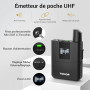 TONOR Système de Micro sans Fil avec 4 émetteurs de Poche/micros-Cravates/Casque à Effet Hall, 4x5 fréquences, portée 60m, pour