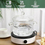 Qezodsx Casserole en Verre avec Couvercle, Marmite à Mijoter et Soupe Transparente, Haute Teneur en Borosilicate 1900 ML, Instal