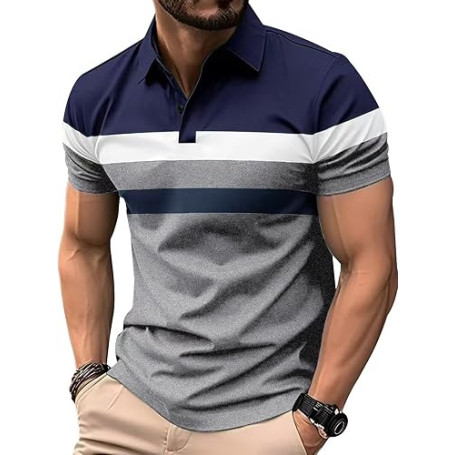 Comilaka Polo Homme Manches Courtes Polos T Shirt à Rayures Poloshirt Été Casual Couleur Contrastée | Casual, Manches Courtes, P