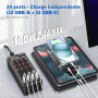 Chargeur Multiple USB, Charger USB C, Bloc d'alimentation USB C, 24 Ports 100W (20A), Station de Charge Rapide pour Plusieurs ap