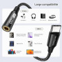 MOSWAG Adaptateur de Prise de Casque à 3,5mm, Adaptateur Écouteur USB C Jack 3.5mm en Nylon, Adaptateur Jack USB Type C avec DAC