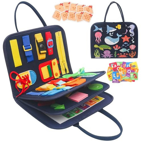Withosent 4 Couches Busy Board Montessori pour Enfants, Planche Montessori Jeux Tout-Petits, 20 en 1 Apprendre Compétences de Vi