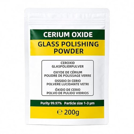 (200 g, 99% oxyde de cérium, 1-3µm) Poudre de polissage pour verre– Élimine huiles, taches d'eau, rayures et nettoie en profonde