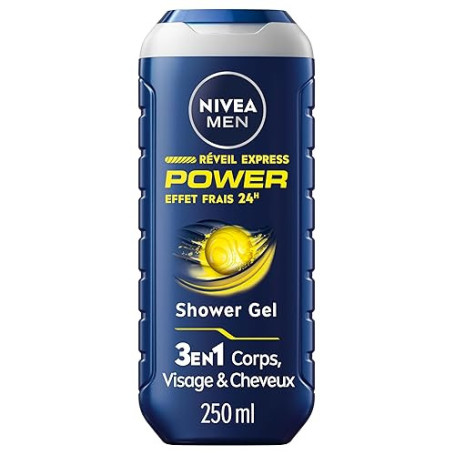 NIVEA MEN Gel douche Réveil Express Power (1 x 250 ml) — Soin lavant vivifiant enrichi en Infusion d'Agrumes — Gel douche homme