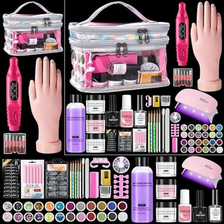 Deciniee Acrylique Kit Ongles Pour Débutants–Faux Ongles/Poudre Acrylique/Lampe UV/Main D'Entrainement Manucure-Idéal Pour DIY N