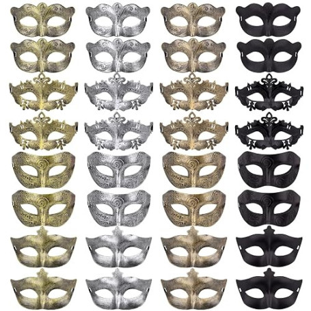 FEQO 32 Pièces Masque Vénitienne Femme Homme Masque Vintage Masques Antiques Rétro Mascarade Masque Bal Masqué pour Carnaval Hal