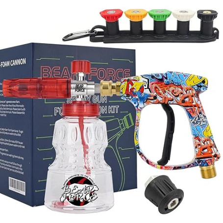 BEAR FORCE Pistolet pulvérisateur pour nettoyeur haute pression M22-ID14mm et raccord rapide 1/4" lance à mousse de neige 1 L ki