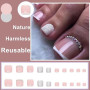 24 Pièces Court Carré Faux Ongles D'orteil Français Nude Rose Faux Ongles pour Orteil Ballerine Strass Acrylique Pleine Couvertu