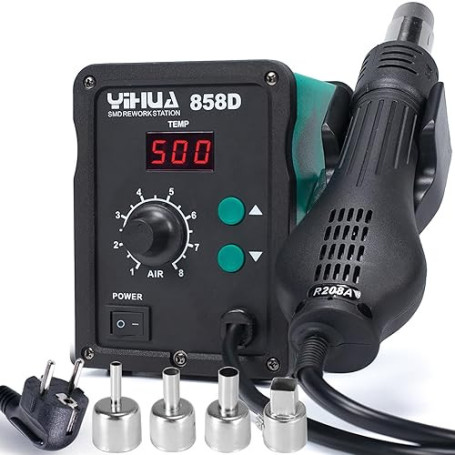 YIHUA 858D station de soudage à air chaud 700W pour soudure et dessoudage SMD avec contrôle de température PID, fonction de déma