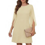 Cicy Bell Robe de cocktail élégante à col rond pour femme - En maille - Manches 3/4 - Couleur unie - Robe décontractée - Robe d'