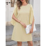 Cicy Bell Robe de cocktail élégante à col rond pour femme - En maille - Manches 3/4 - Couleur unie - Robe décontractée - Robe d'