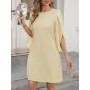Cicy Bell Robe de cocktail élégante à col rond pour femme - En maille - Manches 3/4 - Couleur unie - Robe décontractée - Robe d'